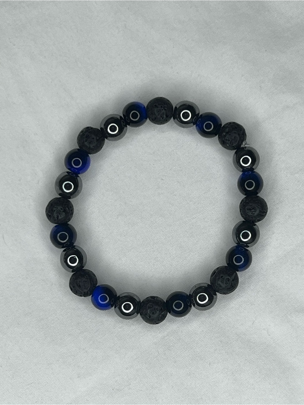 Black and Navy Beaded Stretch Bracelet